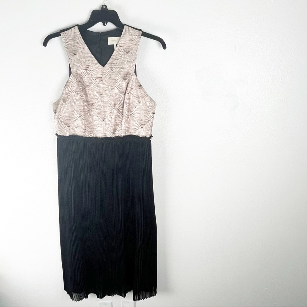 ANTHROPOLOGIE Nomad Morgan Carper Isobel Black Metallic Pleated Skirt Dress 14
